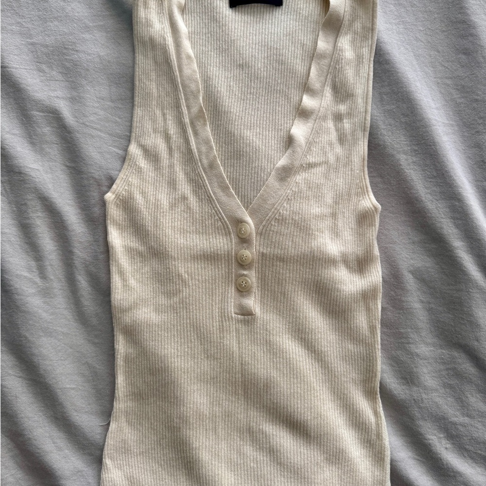 NAADAM Buttoned Ribbed Tank Top - Off-White
